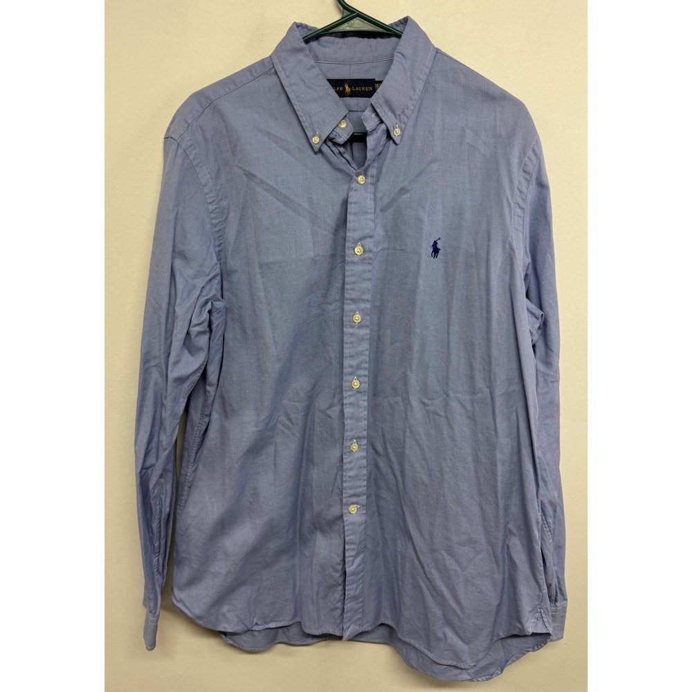 Ralph Lauren Mens Blue Micro Check Button Down Shirt 16.5 42 Long Sleeve Pony
